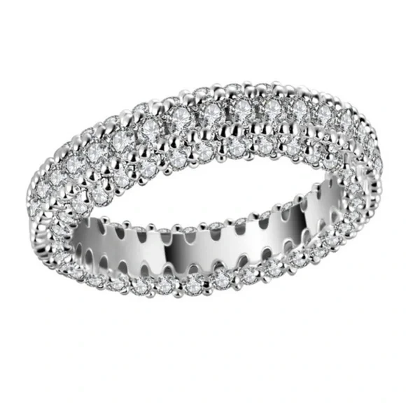 New Woman’s 18K Gold Plated Sterling Silver 3 Row White Sapphire Eternity Ring - Picture 3 of 10